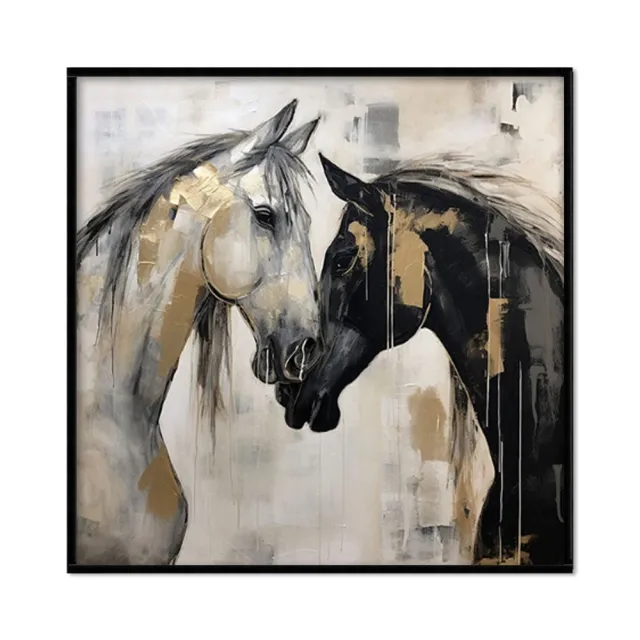 Hand Painted Abstract Animal Horses Painting Texture Canvas Wall Art Modern Black And White Horses Painting Contemporary Office Decor Without Inn... Without Inner Frame - Shop at LoveMi