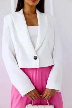 Solid Colour Long Sleeve Button Lapel Thin Blazer - White - View 1