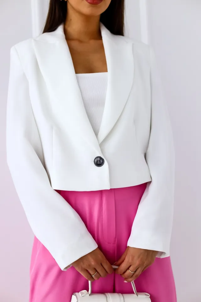 Solid Color Long Sleeve Button Lapel Thin Blazer White - Shop at LoveMi