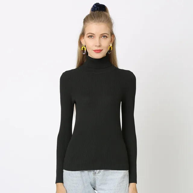 Solid Color Bottoming Shirt Knitted Sweater Turtleneck Sweater Black - Shop at LoveMi