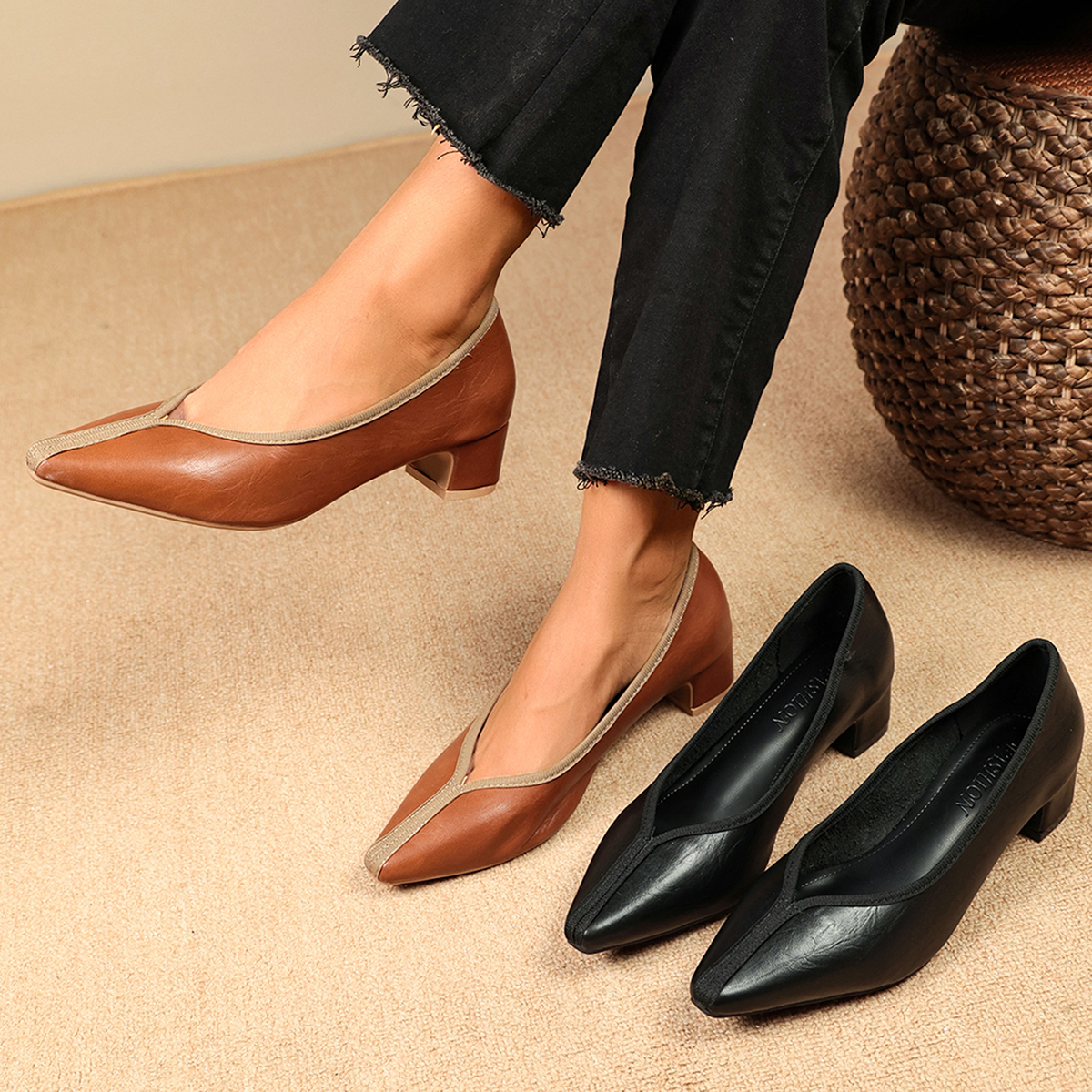 Faux Leather Block Heel Pumps, picture 2 of 5