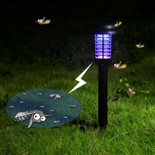Solar Led Rechargeable Anti-Mosquito Lamp Electronic Fly Bug Zapper Insect Pest Uv Trap Outdoor Garden Lawn Lamp