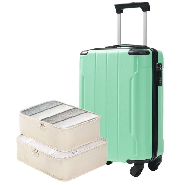 20-Inch Hardshell Carry-On Luggage, Lightweight Durable ABS Suitcase with Spinner Wheels, Built-in TSA Lock, 2 Packing Cubes, Creamy Green-17