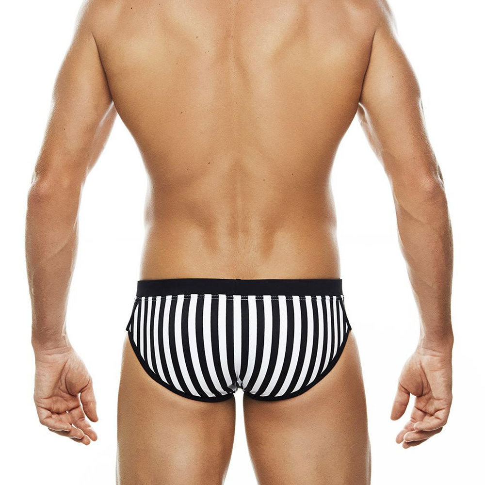 Men's Black And White Stripes Swim Briefs - Image 8