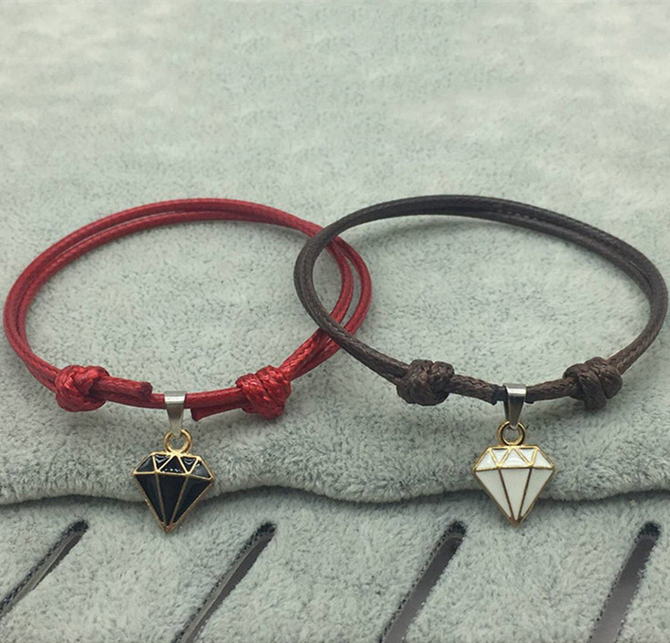 Title 3, Retro Casual Diamond Red Black Rope Couple Brac...