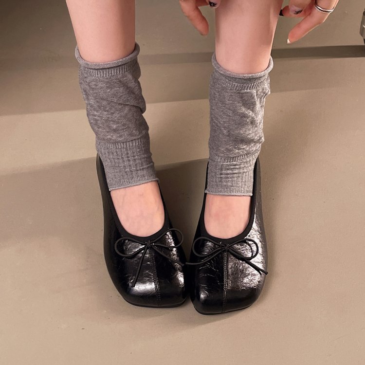 Women Square Toe Bow Slip-On Ballet Flats, Flat Mary Jane Shoes
