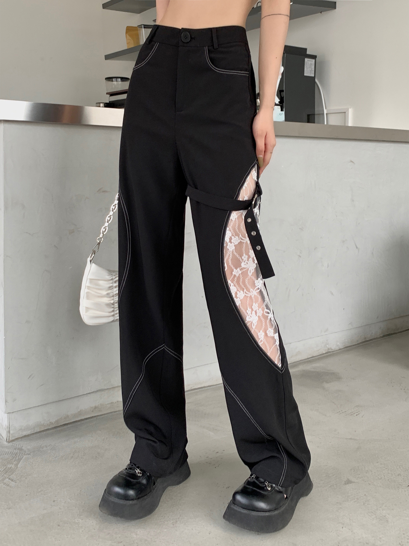 Title 3, High-waisted Ins Trendy Small Wide-leg Pants