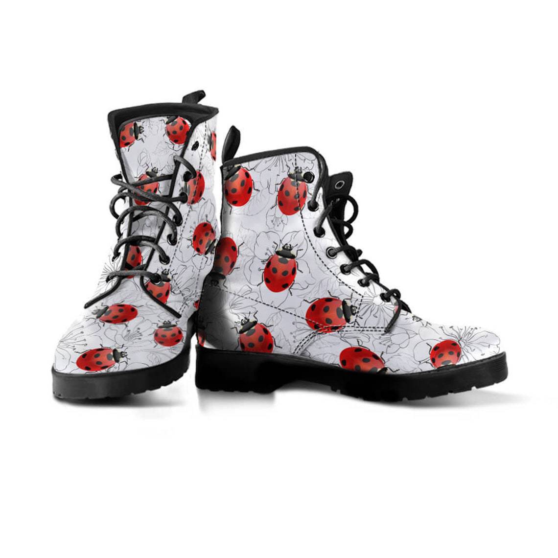Women's High Help Combat Boots Seven Star Ladybird Cute Cartoon British Work Clothes Boots