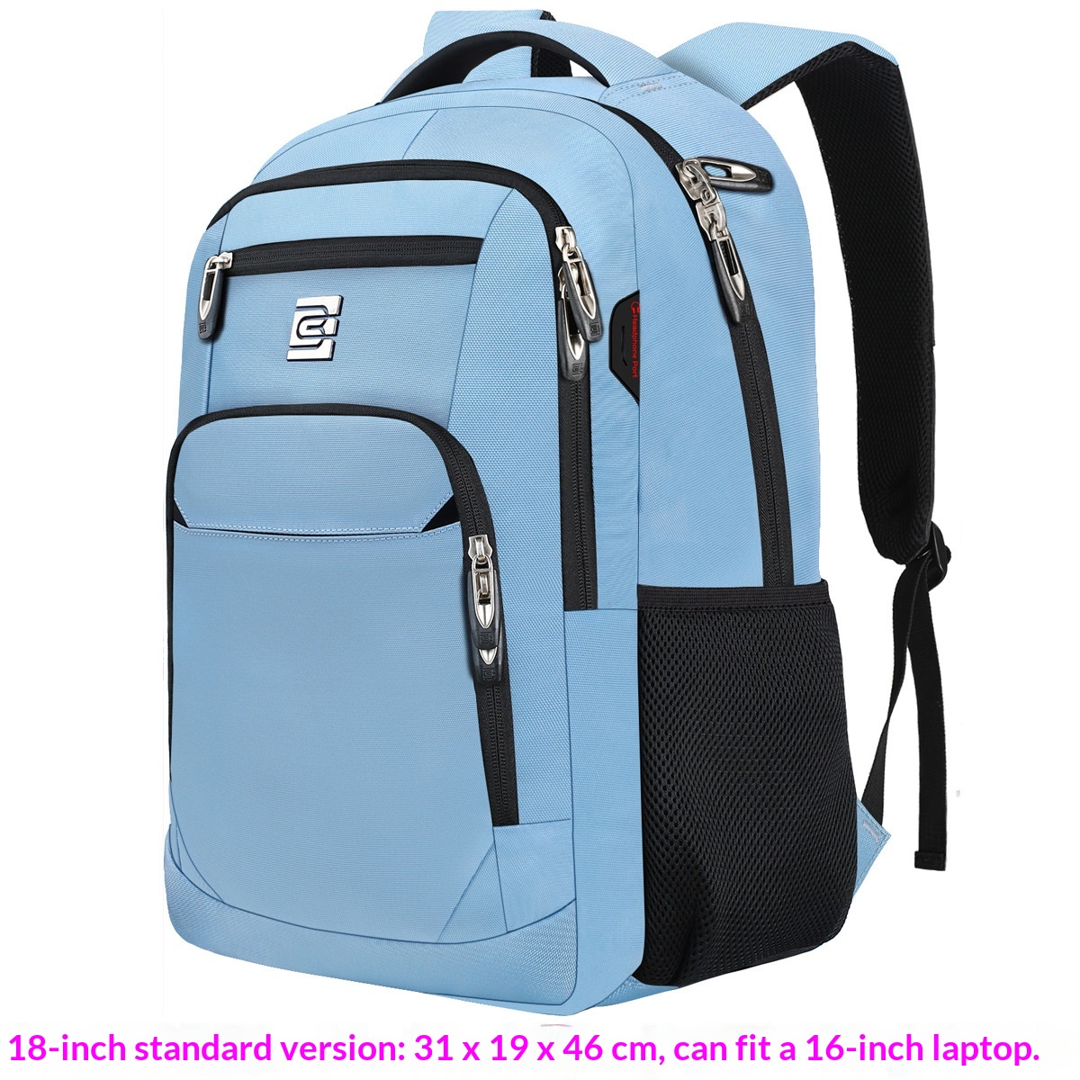 BC Men's Business Backpack Oxford Cloth Waterproof 16 Inch Large Capacity Multifunctional Computer Backpack Student Backpack Women's - Light Blue