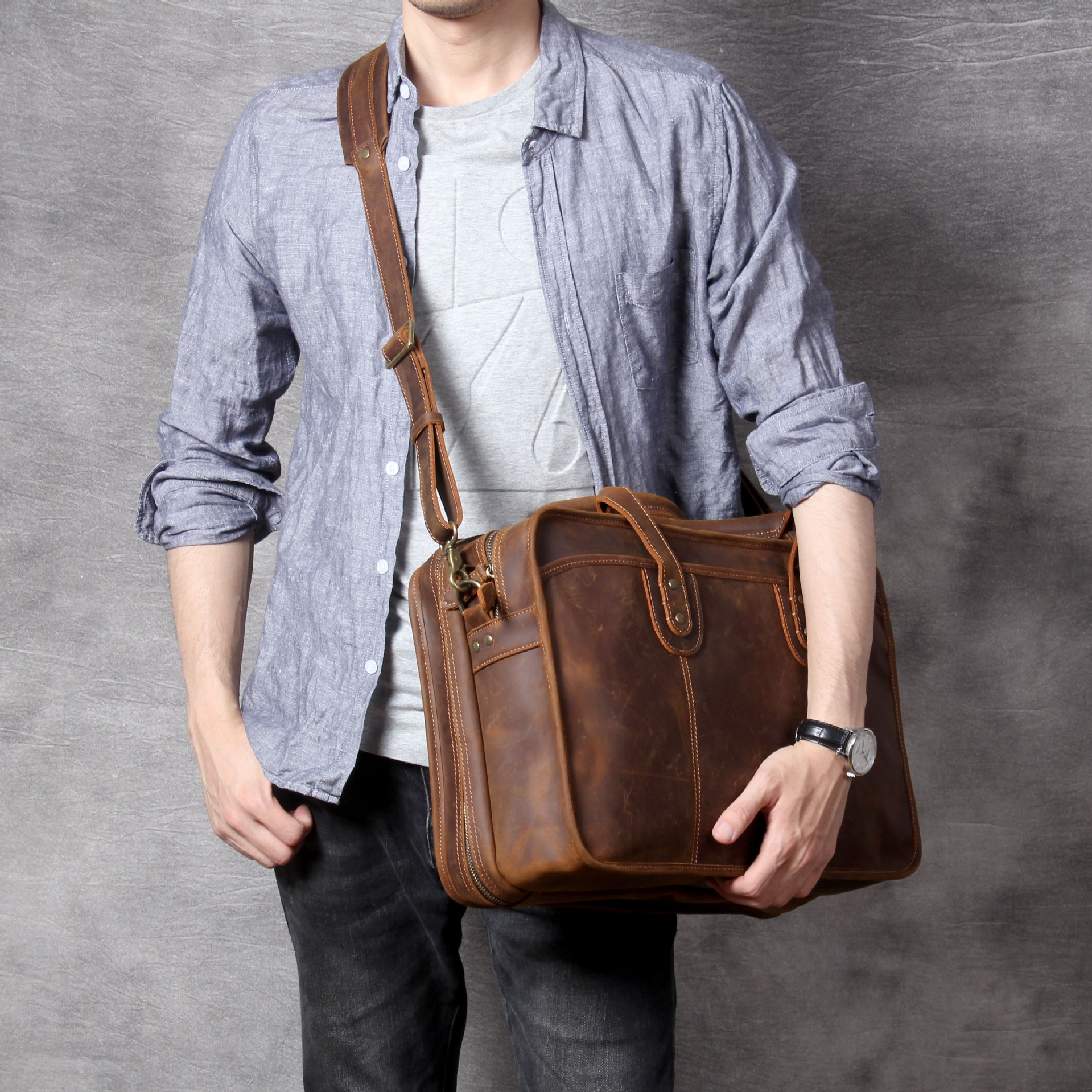 Men's Handmade Leather Laptop Bag Luggage — foto 7