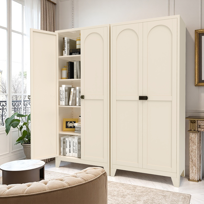 71in 2-Door Cabinet With Lock, Metal Storage Cabinet W Adjustable Shelves, Beige For Kitchen Bedroom Living Room,Beige