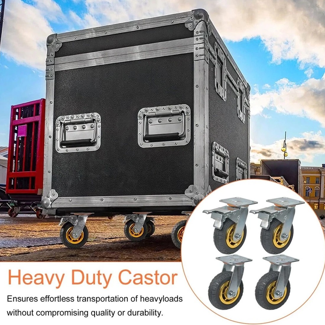 4x 6 Inch 150mm Heavy Duty Swivel Castor Wheels 750kg Load 2 with Brakes — image 7