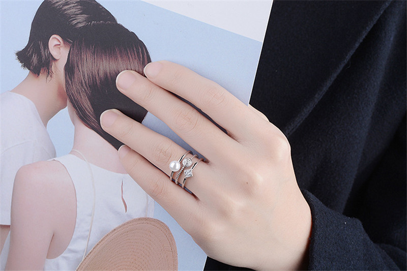 Double Geometric Pearl Ring Women's Fashion Ring In Japan And South Korea