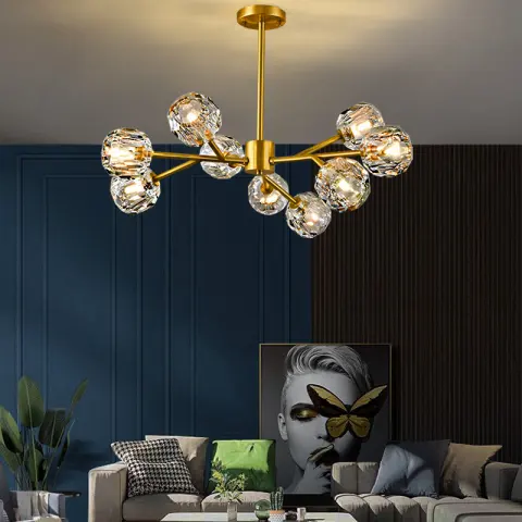Nordic Chandelier Modern Simple Crystal All Copper Light Luxury