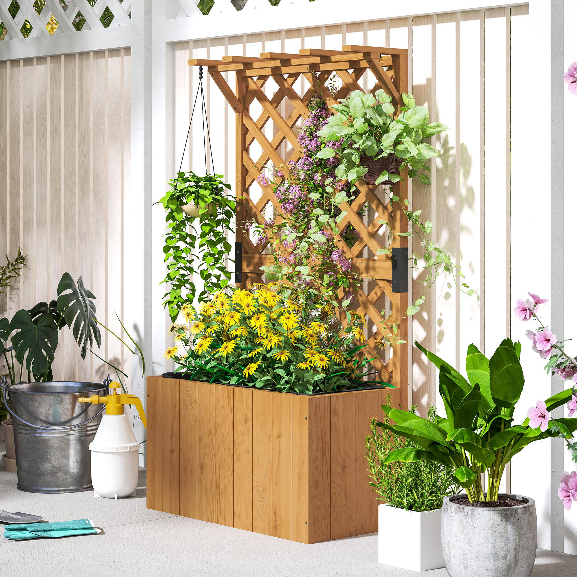 Wooden Flower Pot With Rack, Independent Elevated Garden Bed Drainage Holes — image 5
