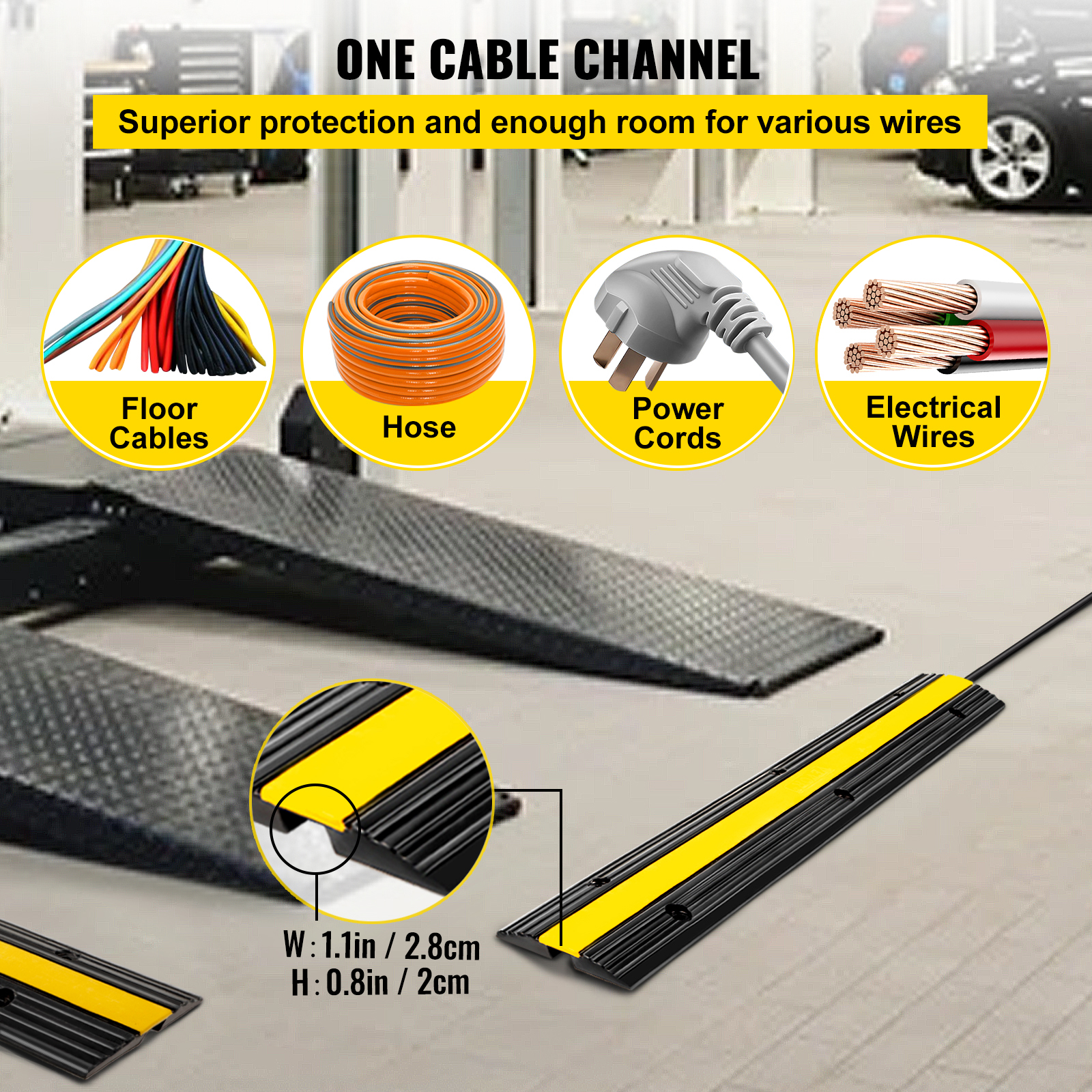 VEVOR 4 Pack Of 1 Channel Rubber Cable Protector Ramps Heavy Duty 22046Lbs Load Capacity Cable Wire Cord Cover Ramp Speed Bump Driveway Hose Cable Ramp Protective Cover image 3