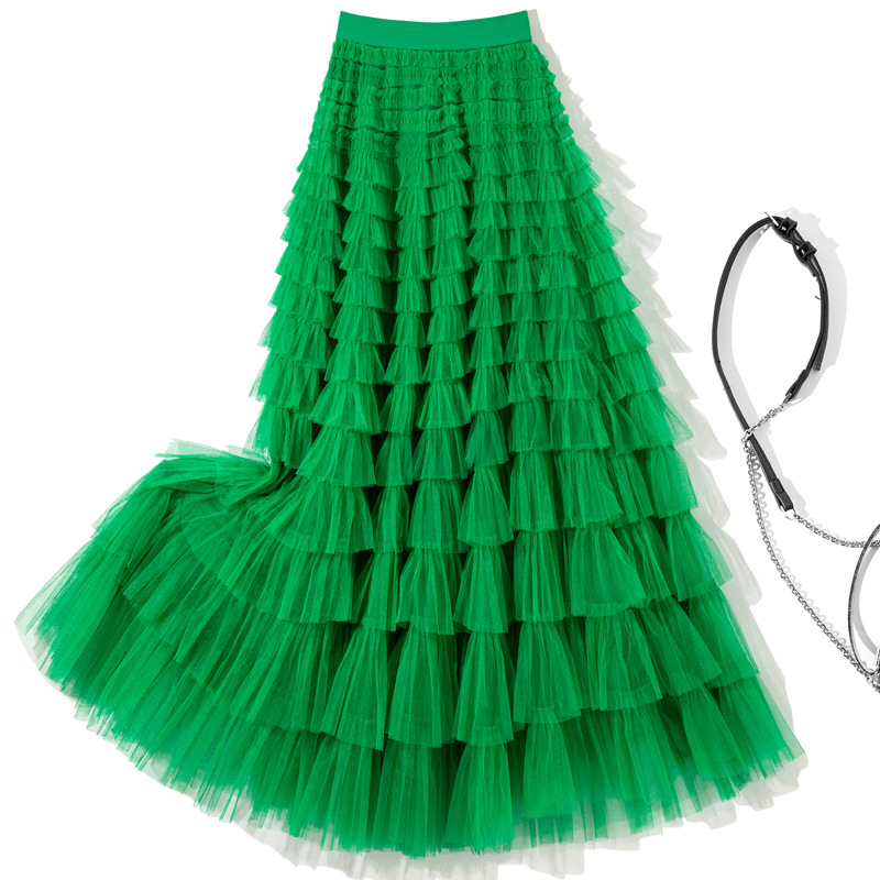 Elastic Waist Gathered Layer Cake Skirt