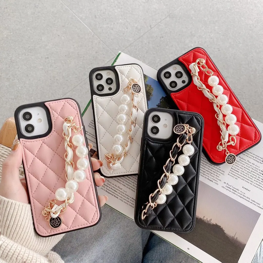 Small Fragrance Pearl Bracelet Phone Case Leather
