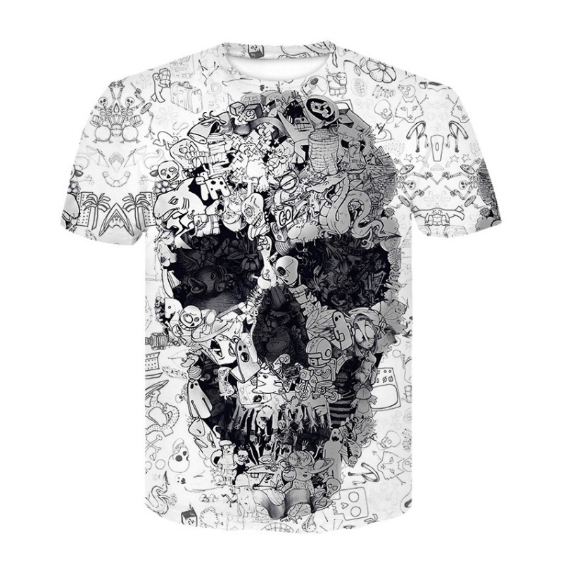 Title 2, Hip Hop Skull Pattern 3D imprimé à manches cour...