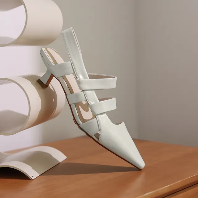 Women's Full Leather Toe Cutout Stiletto Heel Shoes White - Shop at LoveMi