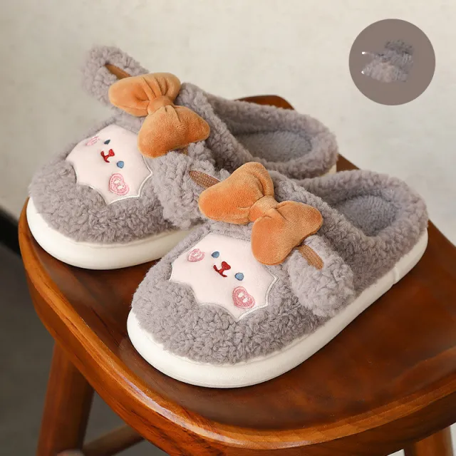 Lovely Little Sheep Cotton Slippers Female Winter Indoor Grey - Shop at LoveMi