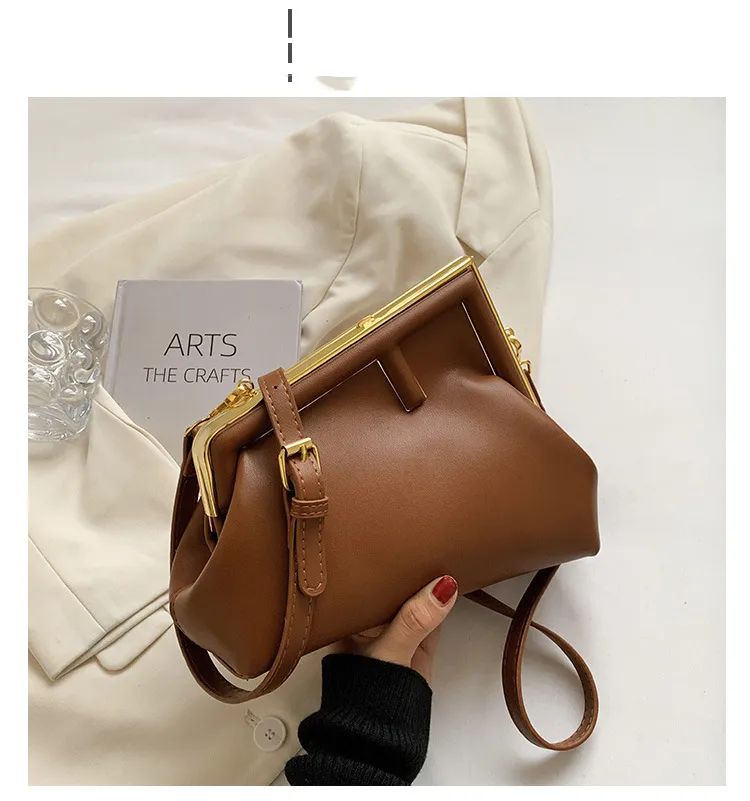 Simple Shoulder Bag Messenger Clip Buckle Fashion Trend - Brown