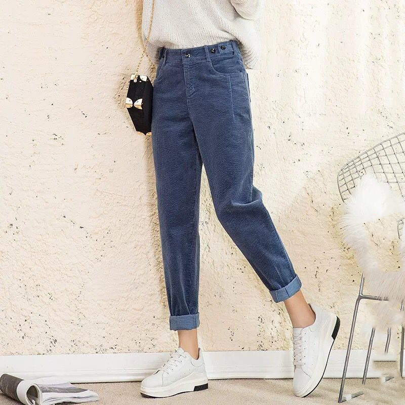 Title 34, Women Pants Loose Corduroy Harem High Waist