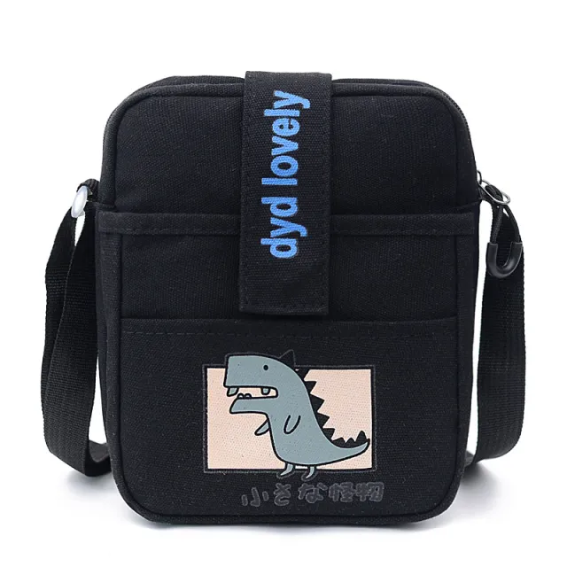 Vertical Dinosaur Messenger Canvas Casual Phone Bag Black - Shop at LoveMi