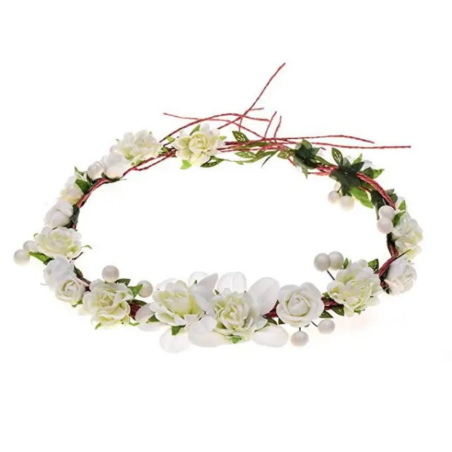 Paper Rope Garland Headdress Headband Simulation Rose Headband Wedding Jewelry White - Shop at LoveMi