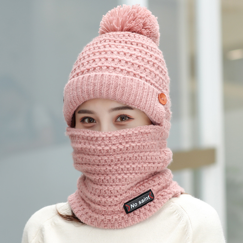 Women's Knitted Hat Plus Velvet Padded Ear Protection Cold-proof Scarf