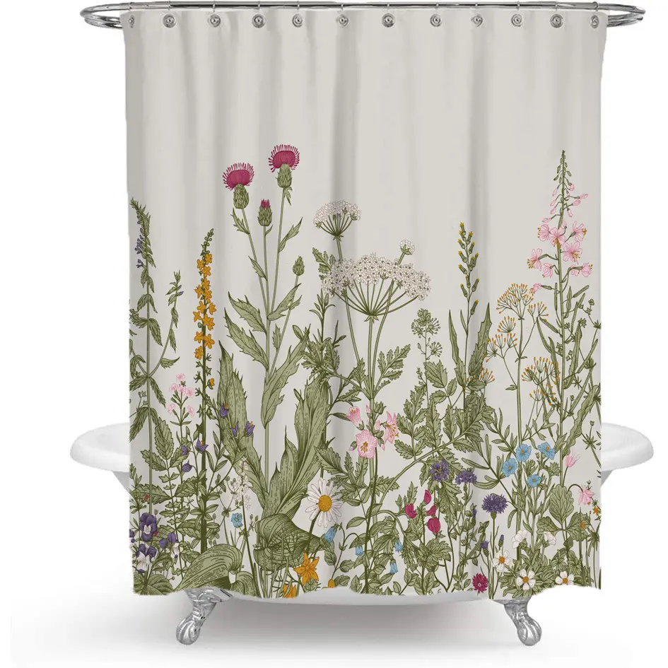 Color Floral Plant Shower Curtain Bathroom Polyester