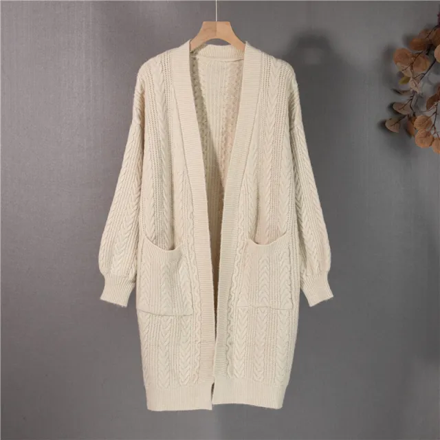 New Knitted Mid Length Cardigan Coat Loose Versatile Women's Sweater Beige - Shop at LoveMi