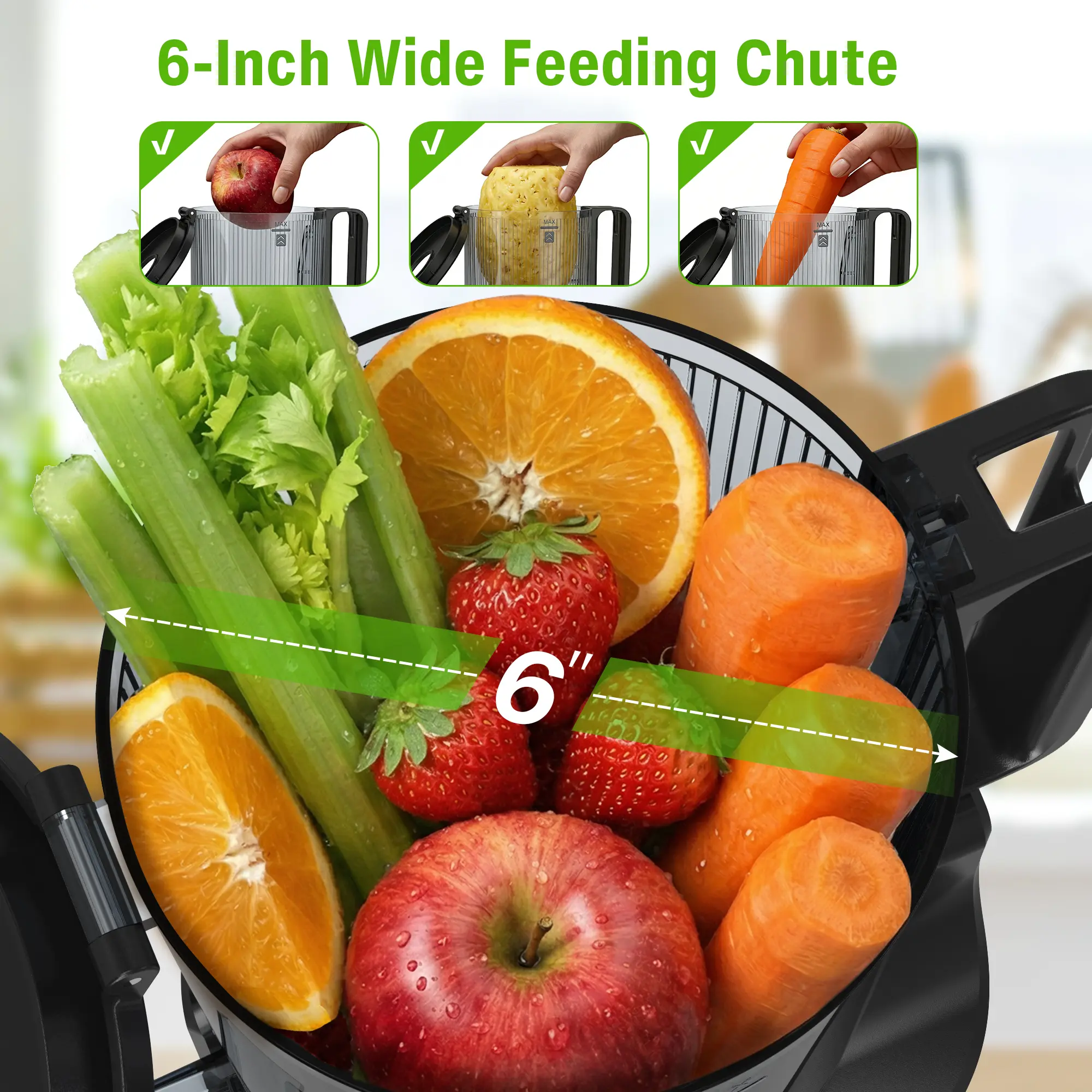 Cold Press Juicer With 6 In. Wide Feed Chute, Slow Masticating Juicer