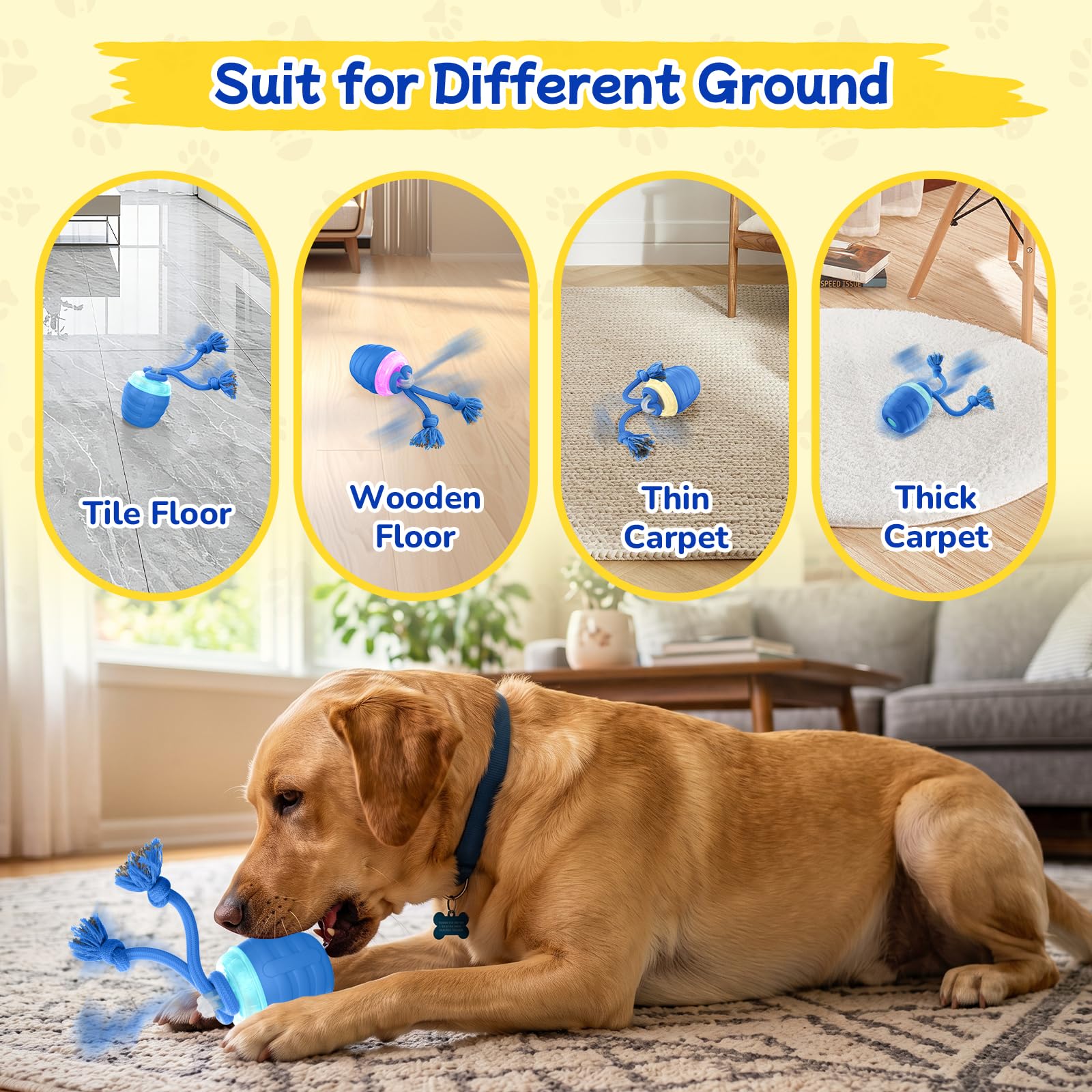 Interactive Dog Toys, Automatic Rolling Dogs Toy With Rope For Medium Large Dogs, Touch Activated Moving Dog Ball For Boredom 2