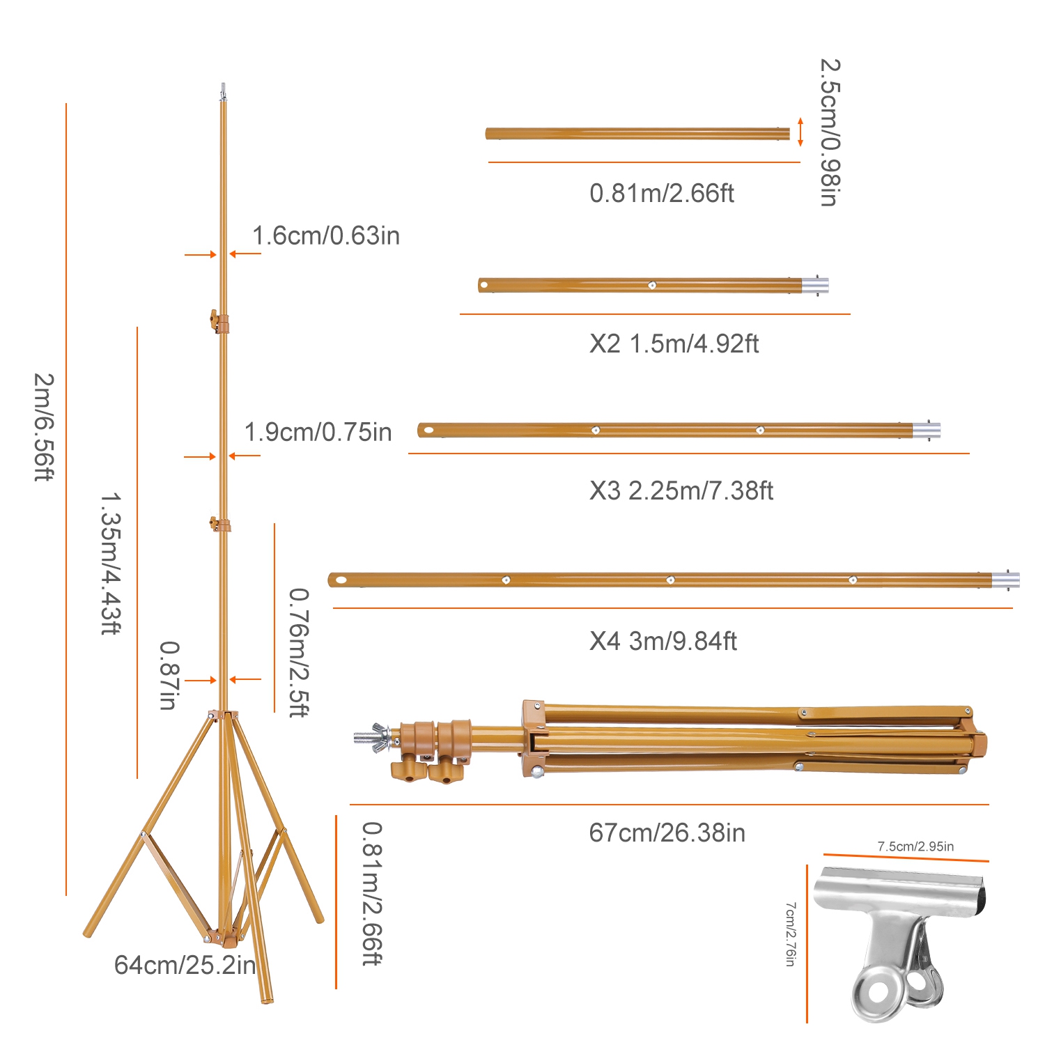 1Pc 6.5 Plus 10ft Photo Video Studio Backdrop Background Stand Adjustable Heavy Duty Photography Backdrop Support Stand Set With Carrying Bag Clamps