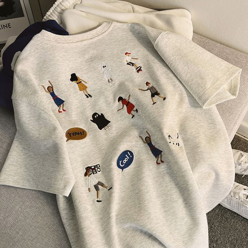 Women's Cartoon Embroidered Short-sleeved T-shirt