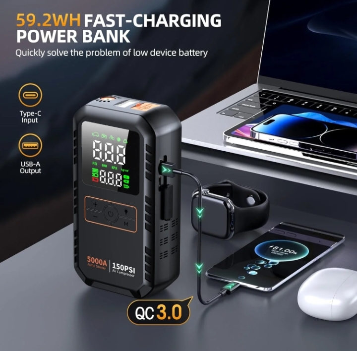 Portable Car Jump Starter And Air Compressor 2 In 1 thumbnail 8