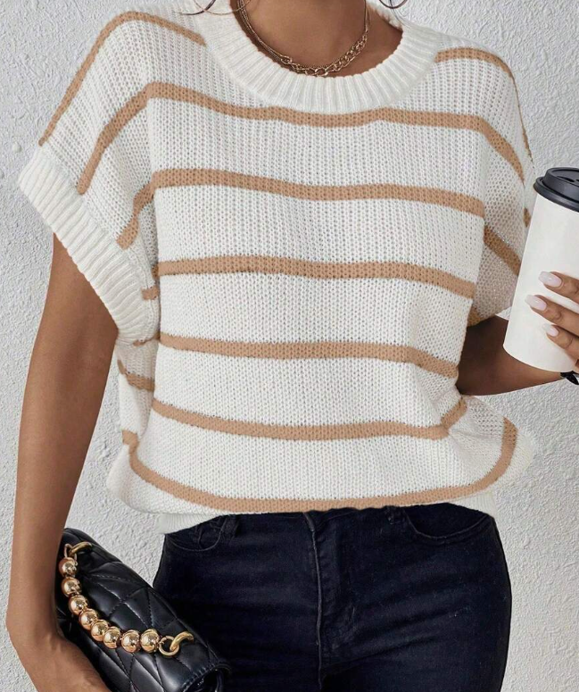 Striped Pattern Batwing Sleeve Knit Top