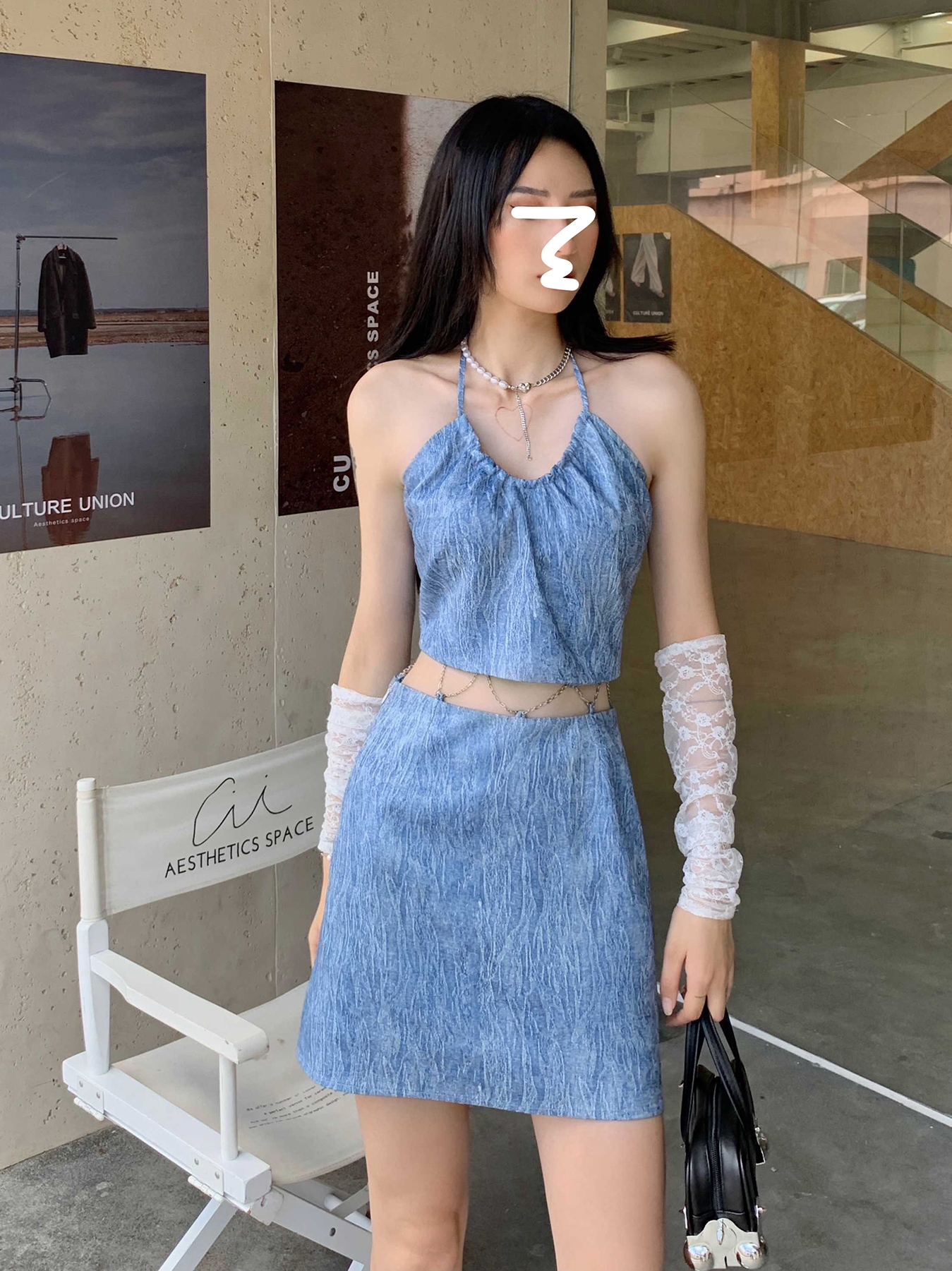 Fashion Simple Chain Halter Suspender Skirt