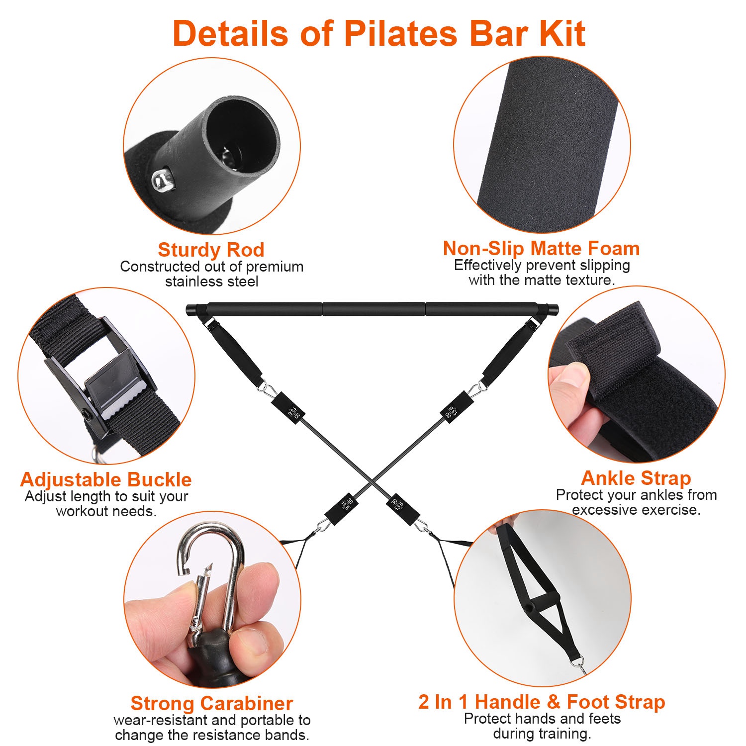 100LBS OR 180LBS Band Options - 1Pc Pilates Bar Kit Multifunctional Pilates Yoga Toning Bar Full Body Exercise Equipment Set For Beginners Intermediates Professionals 4 Elastic Resistance Bands — foto 9