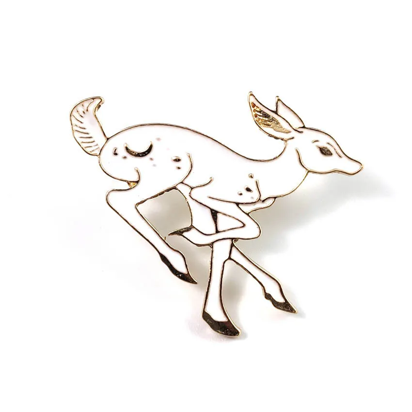 Animal Brooch Black And White Deer Brooch - White
