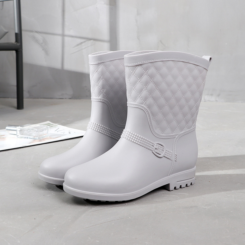 Rain Boots Women's Fashion Style Outer Wear Mid tube Water Shoes Grey - Shop at LoveMi