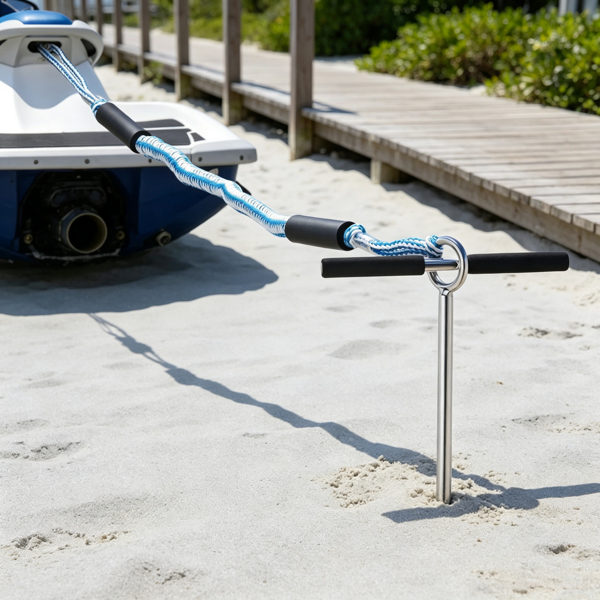 36inch Stainless Steel Sand Anchor With Removable Handle, Bungee Line & Carry Bag