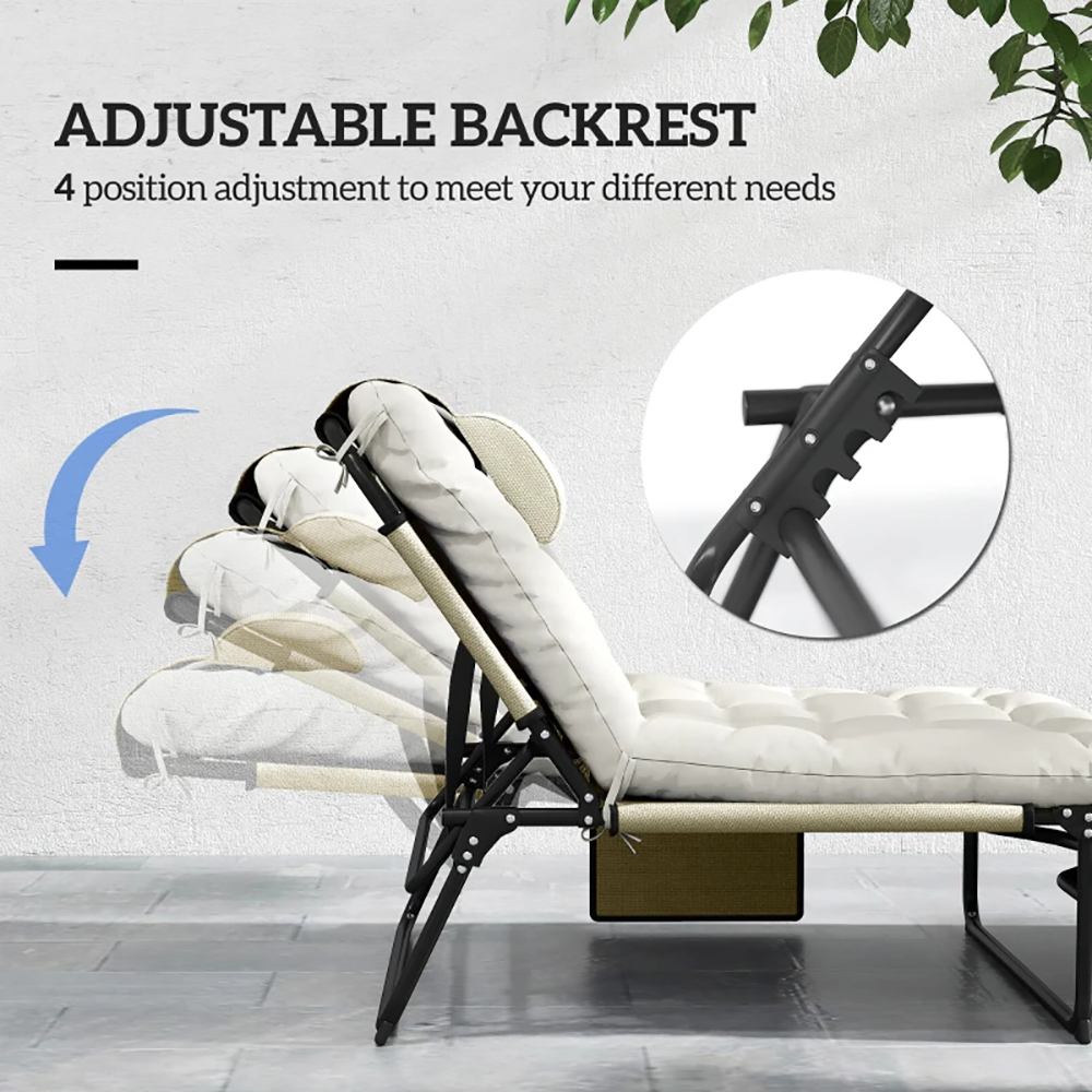 Folding Sun Lounger With Reclining Back Cushion And Side Pocket_voghion.com