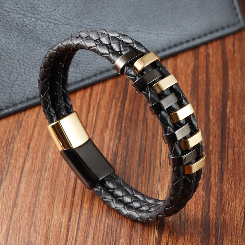 Stainless Steel Leather Woven Bracelet