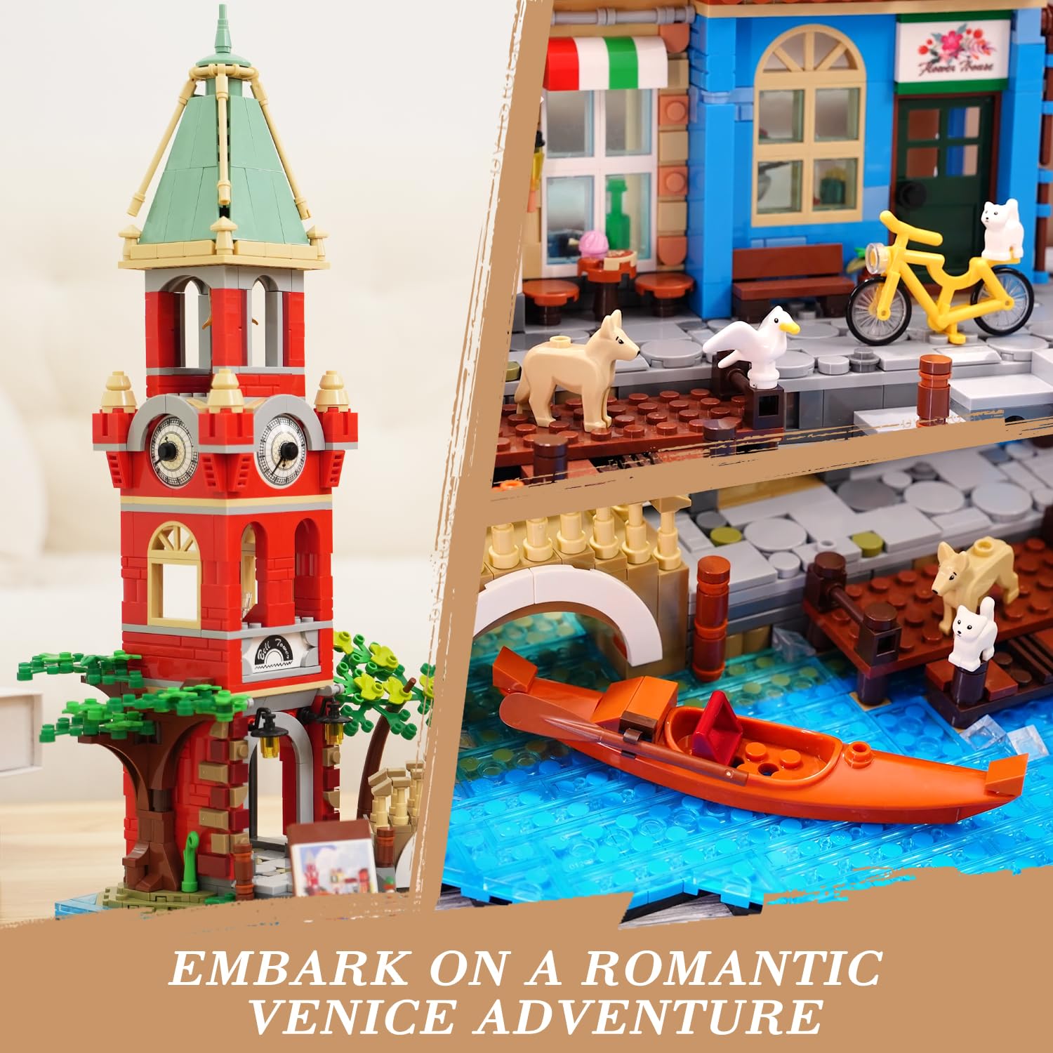 Venice Main Street Building Set For Adults, 2155 PCS City House Building Block Kit With Light Flower Shop Pizzeria, Christmas Home Decor Architecture Model Gift For Women Men Teen Girl