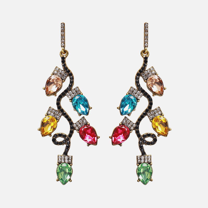 European And American Exaggerated Alloy Diamond Earrings Colorful Stud