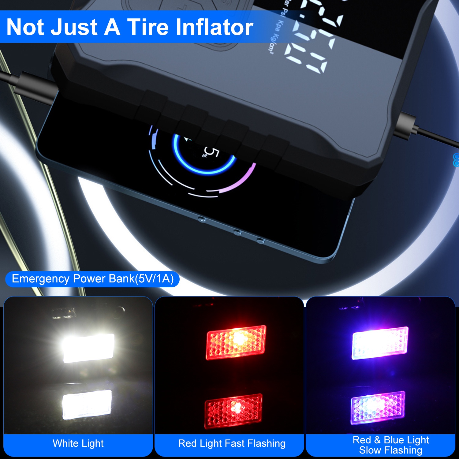 1Pc 150PSI Cordless Tire Inflator Digital Air Compressor With LED Light Emergency Power Bank For Cars Motorcycles Bicycles Balls - Image 11