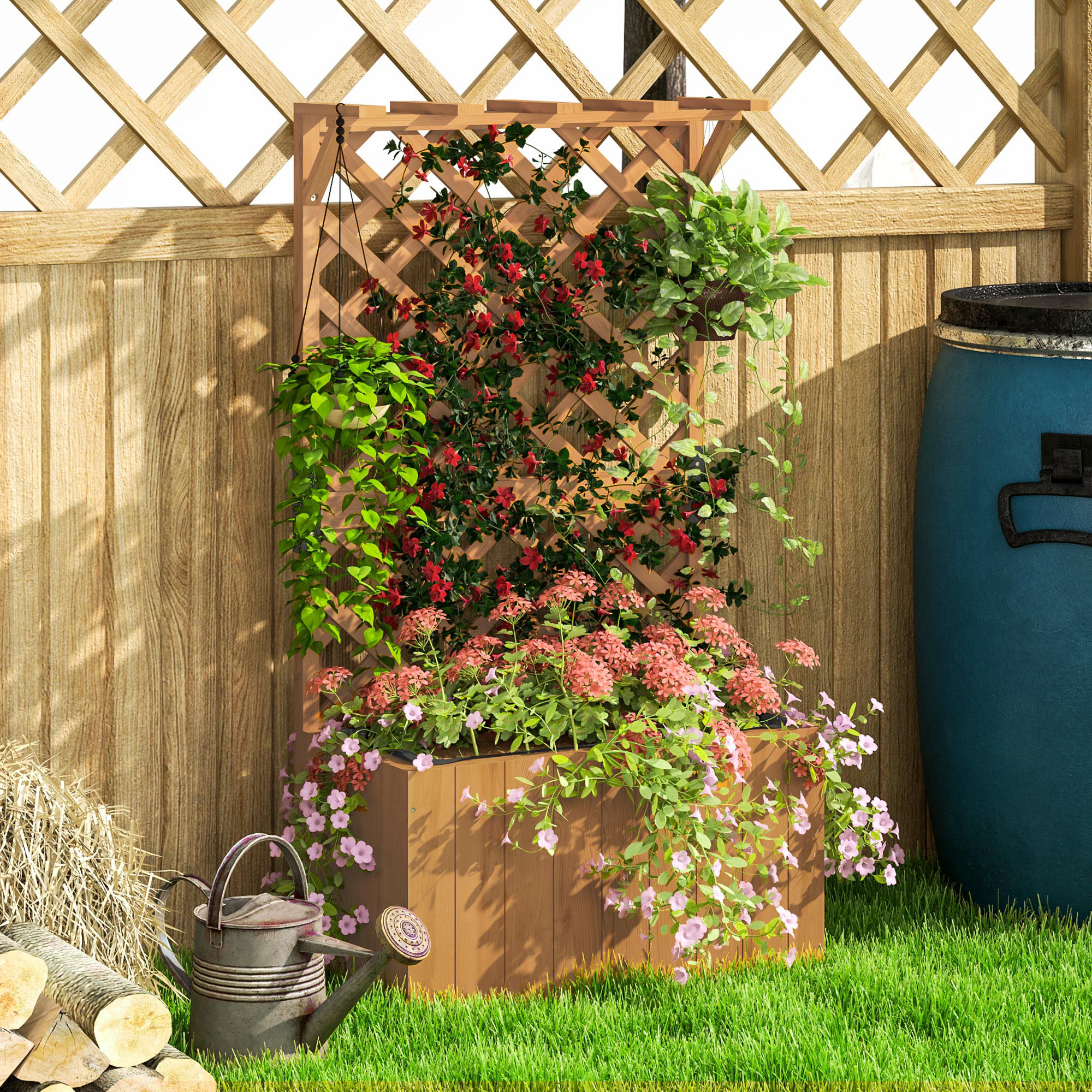 Wooden Flower Pot With Rack, Independent Elevated Garden Bed Drainage Holes — image 3