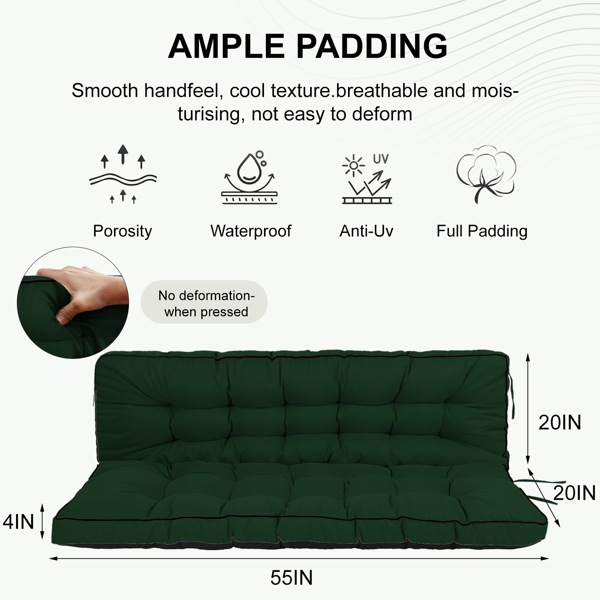 Outdoor Swing Cushions 55 Inch,Waterproof 4in Thick Porch Swing Cushion Replacement With Backrest And Ties,Comfortable 2-3 Seat Pation Swing Pad For Backyard,Garden,Lawn,Outdoor Furniture Dark Green — foto 3